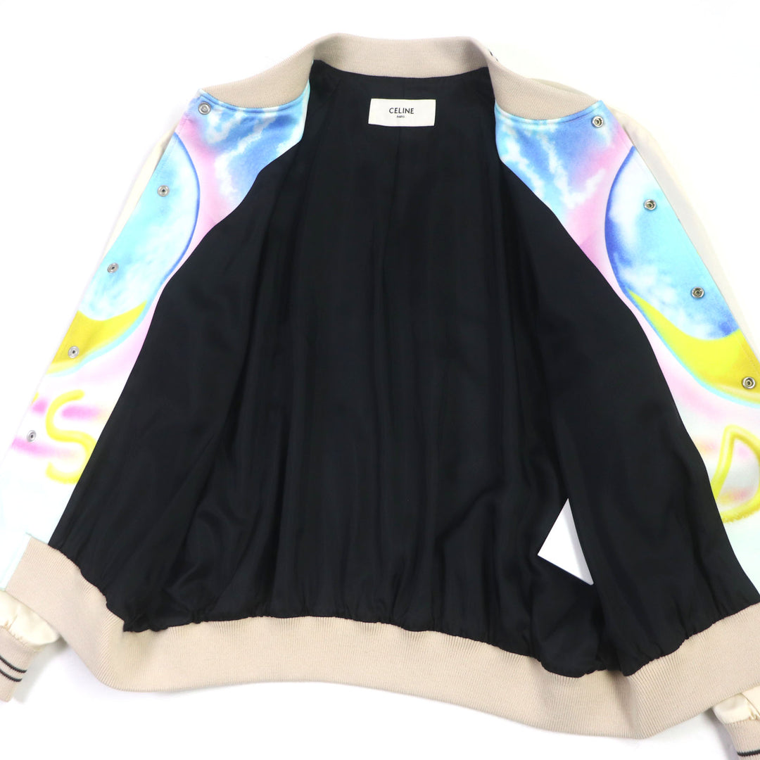 極美品▼CELINE セリーヌ 2V28H353Q Teddy Jacket With Satin Artist Print テディスーベニアジャケット スタジャン 50 正規品 メンズ