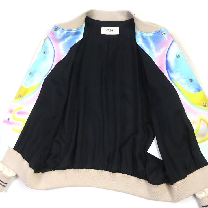 極美品▼CELINE セリーヌ 2V28H353Q Teddy Jacket With Satin Artist Print テディスーベニアジャケット スタジャン 50 正規品 メンズ