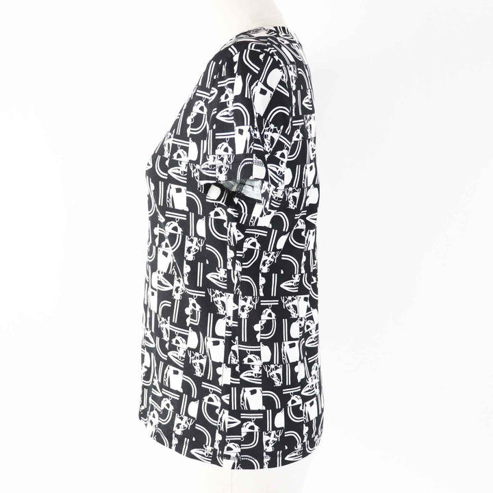美品◎HERMES エルメス 21SS BRIDES de GALA en Desordre 式典用馬勒 コットン100％ 半袖Ｔシャツ ブラック ホワイト 34 仏製 正規品