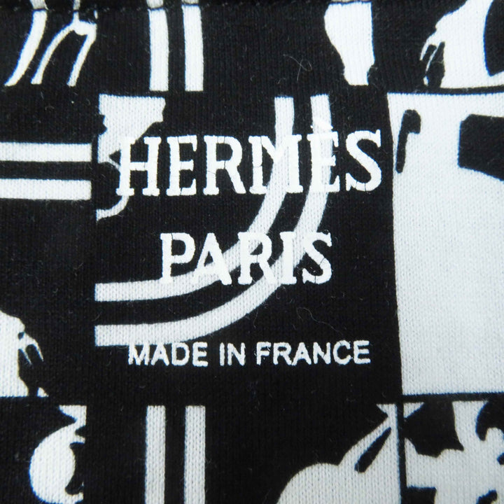 美品◎HERMES エルメス 21SS BRIDES de GALA en Desordre 式典用馬勒 コットン100％ 半袖Ｔシャツ ブラック ホワイト 34 仏製 正規品