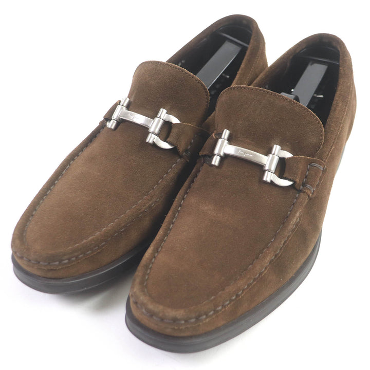 美品□Salvatore Ferragamo サルヴァトーレフェラガモ ガンチーニ シルバー金具 スウェードレザー ビットローファー ブラウン 6.5 伊製