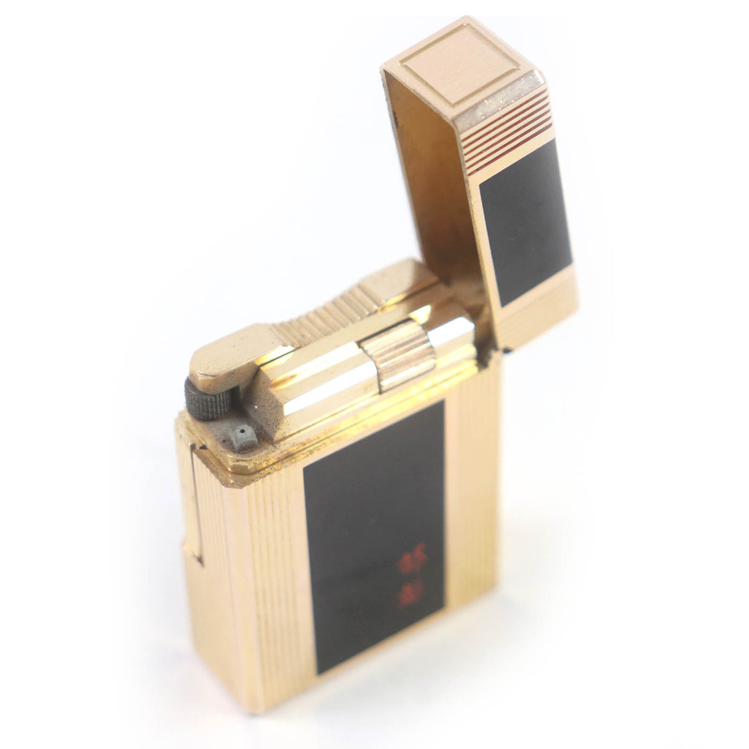 外装良品□Dupont デュポン ライン1 ショート 都彭 ラッカー スクエア ガスライター ゴールド ブラック ケース付き フランス製 着火不可