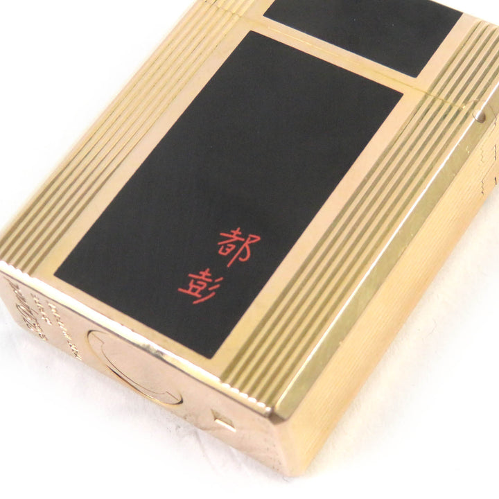 外装良品□Dupont デュポン ライン1 ショート 都彭 ラッカー スクエア ガスライター ゴールド ブラック ケース付き フランス製 着火不可