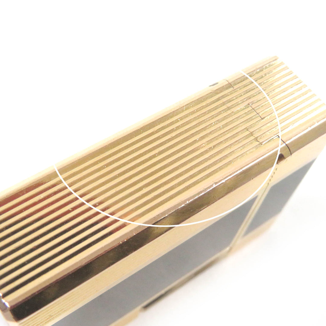 外装良品□Dupont デュポン ライン1 ショート 都彭 ラッカー スクエア ガスライター ゴールド ブラック ケース付き フランス製 着火不可