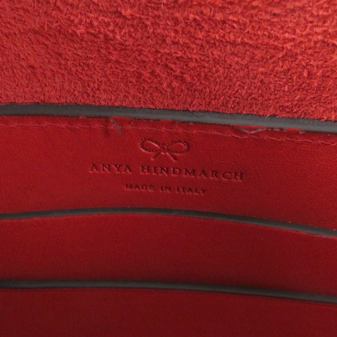 美品☆ANYA HINDMARCH アニヤ ハインドマーチ RETURN TO NATURE ロゴ刻印 レザーショルダーバッグ クロスボディ 朱色 定価110000円