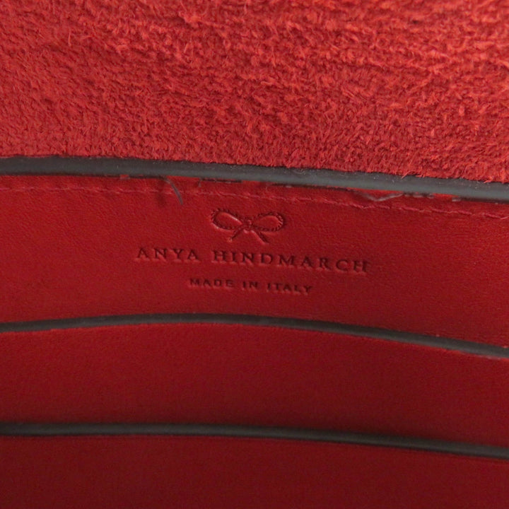 美品☆ANYA HINDMARCH アニヤ ハインドマーチ RETURN TO NATURE ロゴ刻印 レザーショルダーバッグ クロスボディ 朱色 定価110000円