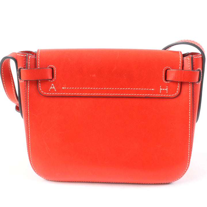 美品☆ANYA HINDMARCH アニヤ ハインドマーチ RETURN TO NATURE ロゴ刻印 レザーショルダーバッグ クロスボディ 朱色 定価110000円