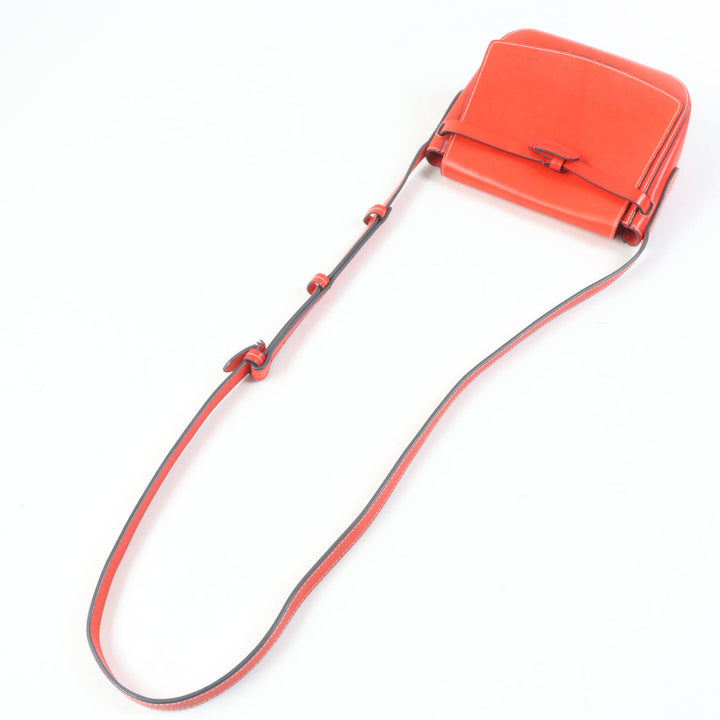 美品☆ANYA HINDMARCH アニヤ ハインドマーチ RETURN TO NATURE ロゴ刻印 レザーショルダーバッグ クロスボディ 朱色 定価110000円