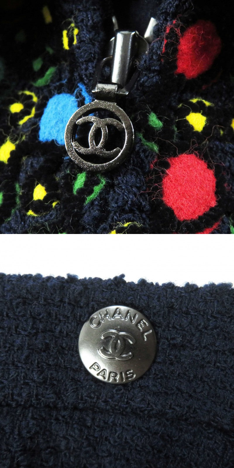 美品◎CHANEL シャネル ヴィンテージ 97A P09685 ウール 単色ツイード セットアップ ネイビー 36・36 フランス製 正規品 レディース