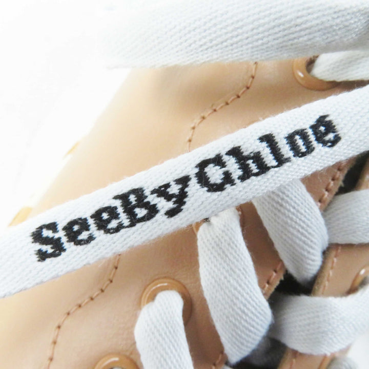 極美品◎SEE BY CHLOE シーバイクロエ SB33125A ESSIE ロゴプリント レザー ローカットスニーカー ベージュ 38 箱・保存袋付き レディース