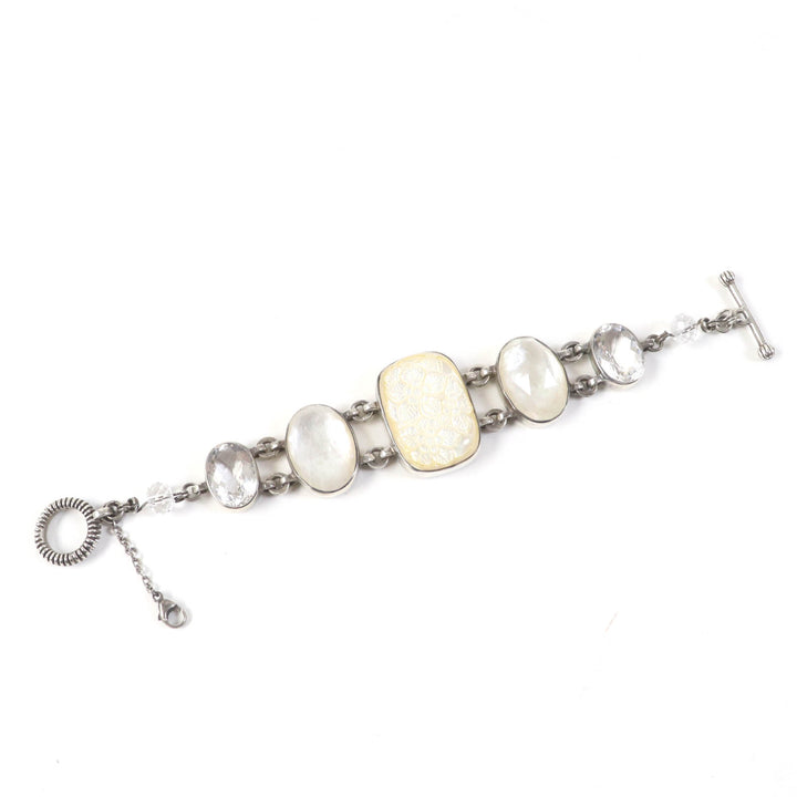 美品☆STEPHENDWECK スティーブンデュエック マザーオブパールクォーツ フローラルトグルクラスプ ブレスレット SV925 重量69.4g