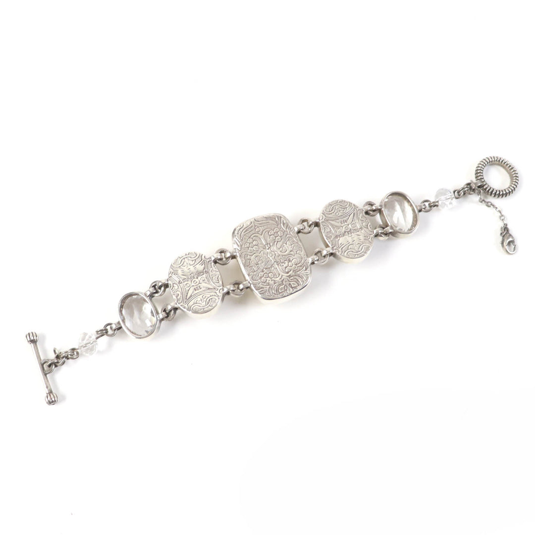 美品☆STEPHENDWECK スティーブンデュエック マザーオブパールクォーツ フローラルトグルクラスプ ブレスレット SV925 重量69.4g