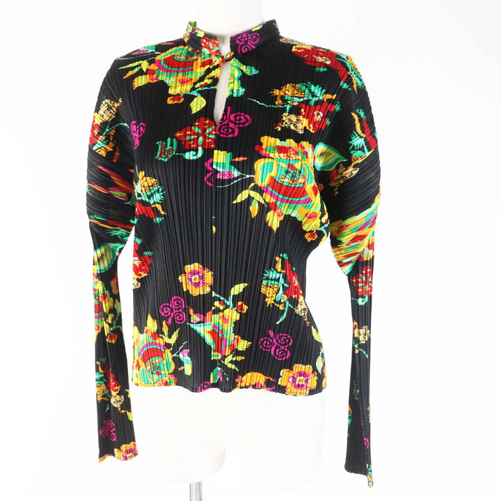 極美品◎PLEATS PLEASE プリーツプリーズ イッセイミヤケ 98年製 PP81-JK590 中国 獅子 縁起柄 トップス ブラック マルチ 3 日本製 正規品
