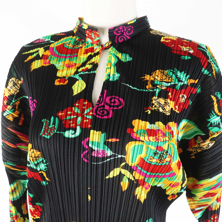 極美品◎PLEATS PLEASE プリーツプリーズ イッセイミヤケ 98年製 PP81-JK590 中国 獅子 縁起柄 トップス ブラック マルチ 3 日本製 正規品