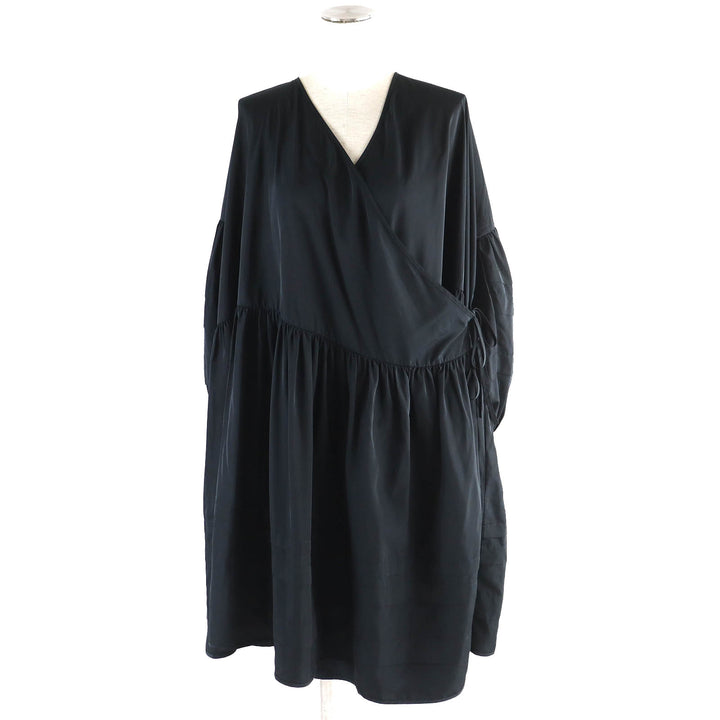 極美品△CECILIE BAHNSEN セシリーバンセン ESS-0005 クロスデザイン 長袖 ボリューム ワンピース チュニック ブラック XS レディース