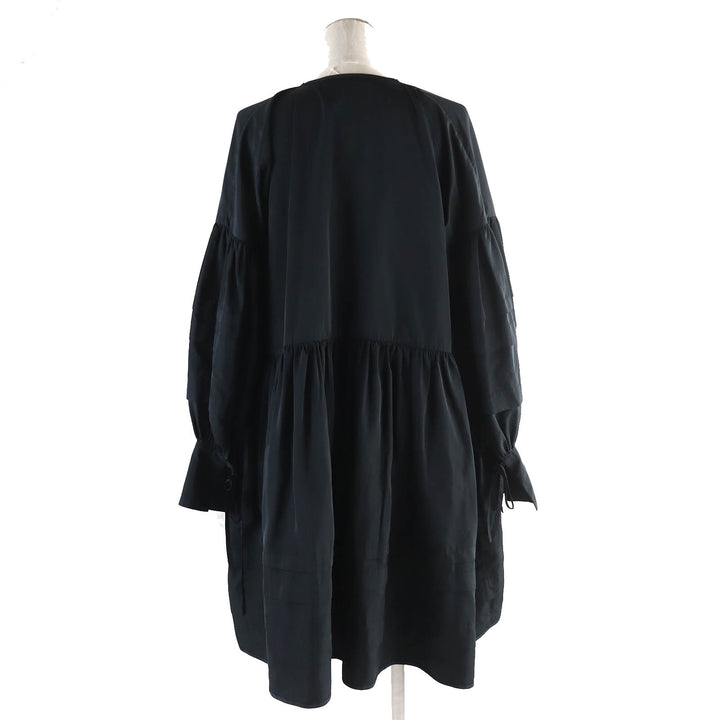 極美品△CECILIE BAHNSEN セシリーバンセン ESS-0005 クロスデザイン 長袖 ボリューム ワンピース チュニック ブラック XS レディース