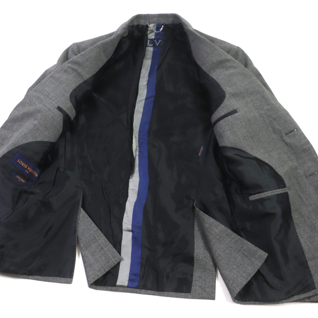 美品▼LOUIS VUITTON ルイヴィトン PONT NEUF FIT ウール100% ロゴ入りボタン シングルスーツ 上下セットアップ グレー 48 正規品 メンズ