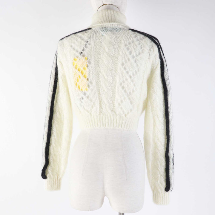 未使用品◎GUCCI グッチ adidas アディダス 713023 モヘア トレフォイル タートルネック クロップド丈 長袖 ニット ホワイト XS 正規品