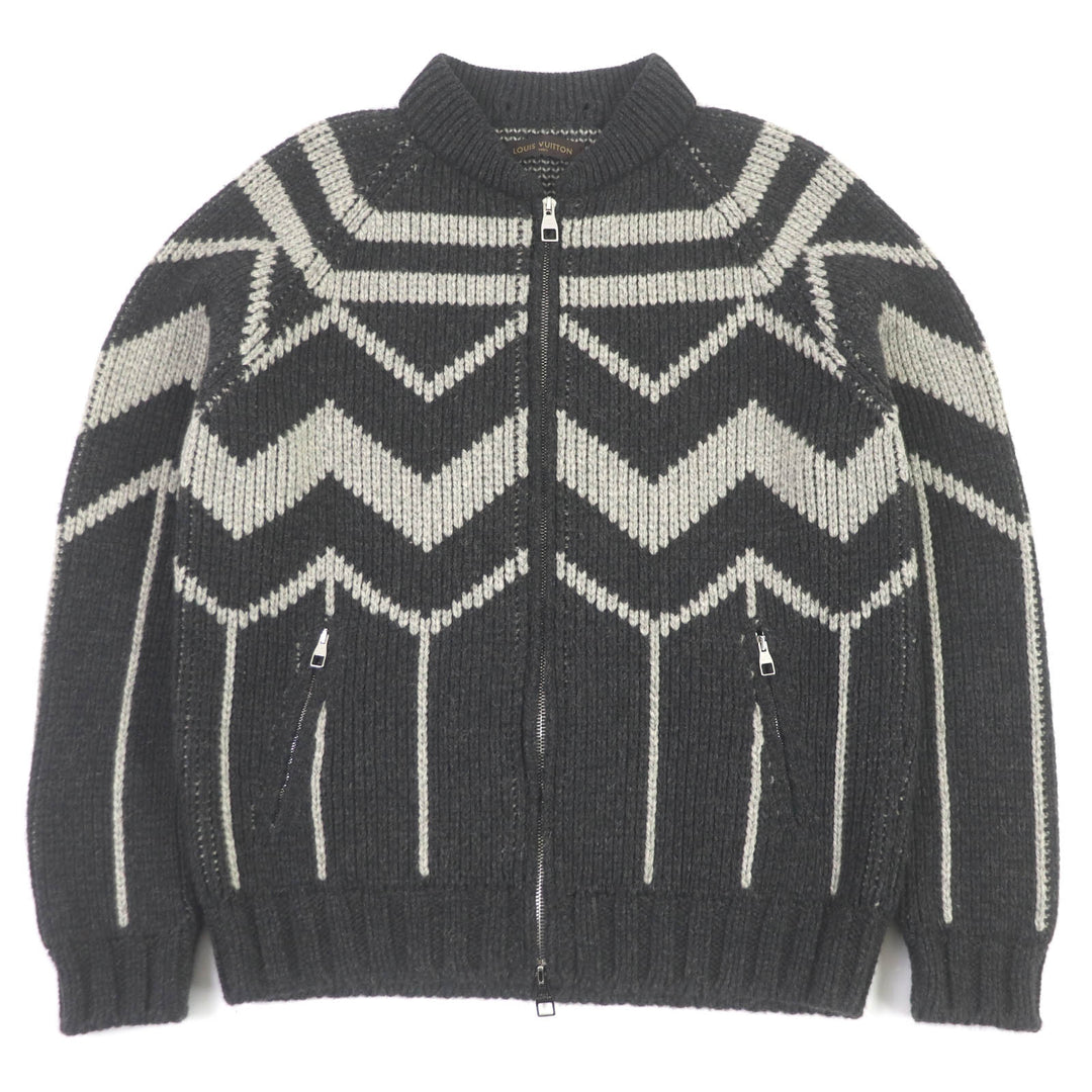 美品□LOUIS VUITTON ルイヴィトン 13AW キャメル 襟ムートン ラムレザー使い カラコラム カウチンニット ジャケット XL 正規品 希少！