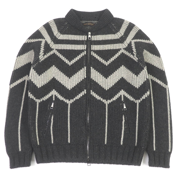 美品□LOUIS VUITTON ルイヴィトン 13AW キャメル 襟ムートン ラムレザー使い カラコラム カウチンニット ジャケット XL 正規品 希少！