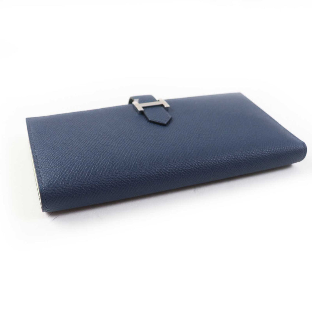 未使用品◎HERMES エルメス ベアンスフレ ヴェルソ ブルードプリュス／ヴェールフィズ シルバー金具 ヴォーエプソン 長財布 W刻印 箱付き