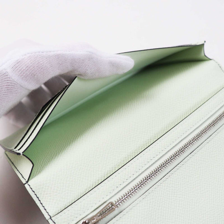 未使用品◎HERMES エルメス ベアンスフレ ヴェルソ ブルードプリュス／ヴェールフィズ シルバー金具 ヴォーエプソン 長財布 W刻印 箱付き
