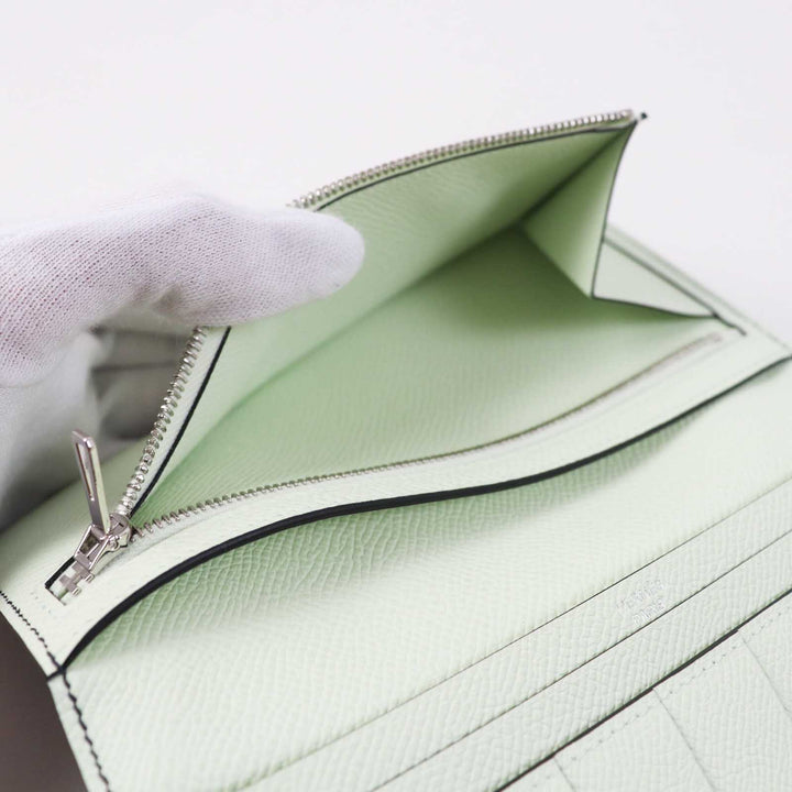 未使用品◎HERMES エルメス ベアンスフレ ヴェルソ ブルードプリュス／ヴェールフィズ シルバー金具 ヴォーエプソン 長財布 W刻印 箱付き