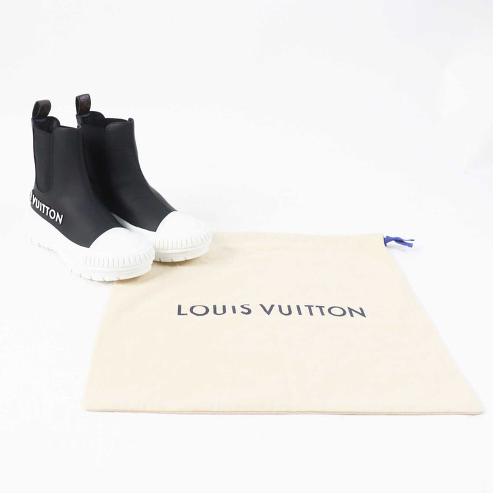 極美品◎LOUIS VUITTON ルイヴィトン LVスクァッド ライン レザー ハイカットスニーカー／サイドゴアブーツ ブラック ホワイト 35 袋付き