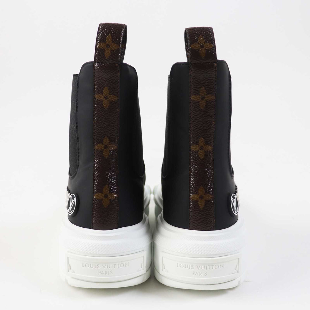 極美品◎LOUIS VUITTON ルイヴィトン LVスクァッド ライン レザー ハイカットスニーカー／サイドゴアブーツ ブラック ホワイト 35 袋付き