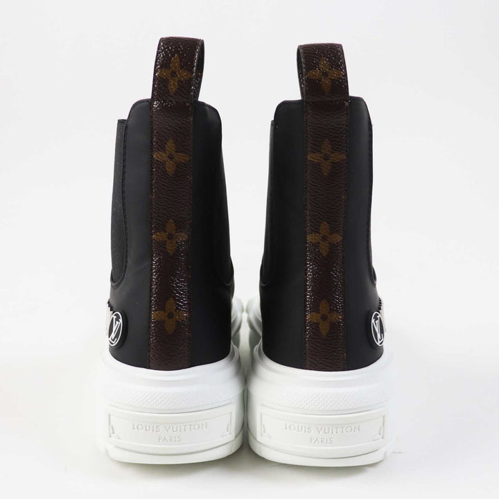 極美品◎LOUIS VUITTON ルイヴィトン LVスクァッド ライン レザー ハイカットスニーカー／サイドゴアブーツ ブラック ホワイト 35 袋付き