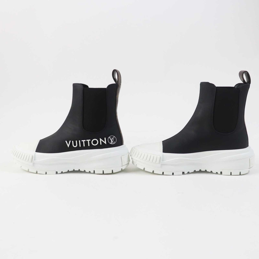極美品◎LOUIS VUITTON ルイヴィトン LVスクァッド ライン レザー ハイカットスニーカー／サイドゴアブーツ ブラック ホワイト 35 袋付き