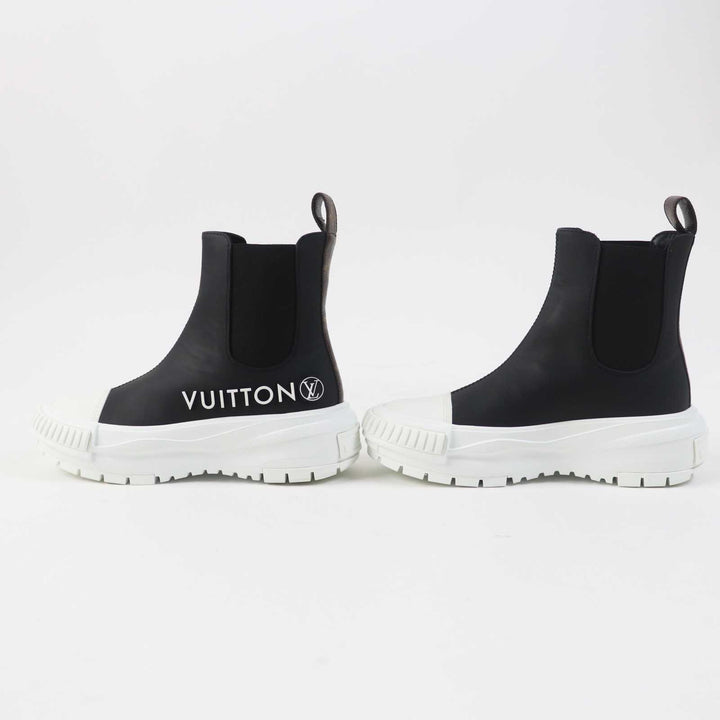 極美品◎LOUIS VUITTON ルイヴィトン LVスクァッド ライン レザー ハイカットスニーカー／サイドゴアブーツ ブラック ホワイト 35 袋付き