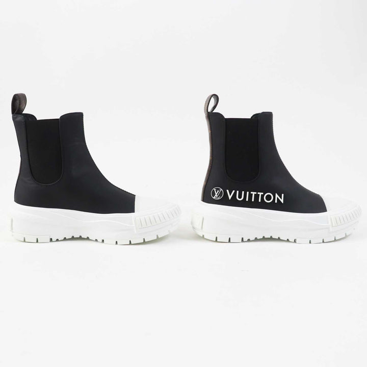 極美品◎LOUIS VUITTON ルイヴィトン LVスクァッド ライン レザー ハイカットスニーカー／サイドゴアブーツ ブラック ホワイト 35 袋付き