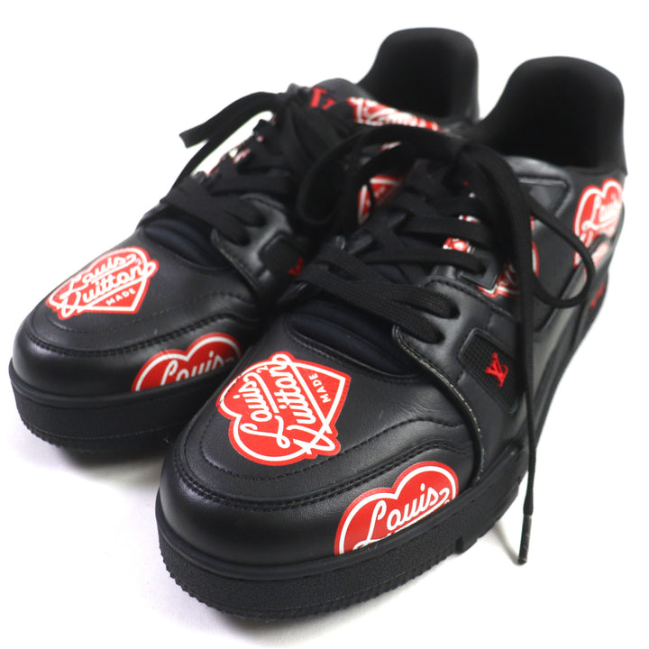 美品▼LOUIS VUITTON ルイヴィトン NIGO LVトレイナーライン ラバーチャーム付 レザー スニーカー ブラック レッド 6 イタリア製 メンズ
