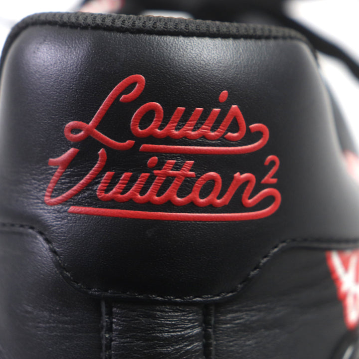 美品▼LOUIS VUITTON ルイヴィトン NIGO LVトレイナーライン ラバーチャーム付 レザー スニーカー ブラック レッド 6 イタリア製 メンズ