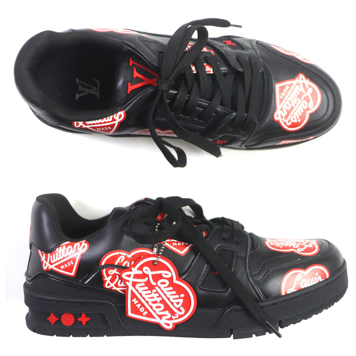 美品▼LOUIS VUITTON ルイヴィトン NIGO LVトレイナーライン ラバーチャーム付 レザー スニーカー ブラック レッド 6 イタリア製 メンズ