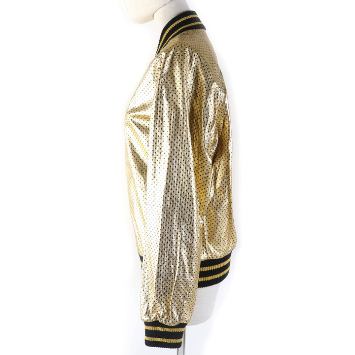 美品☆GUCCI グッチ 19AW 519455 ラムスキン GUCCYバックロゴ ボンバージャケット ゴールド 38 イタリア製 正規品 レディース