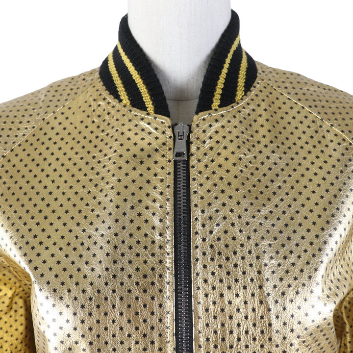 美品☆GUCCI グッチ 19AW 519455 ラムスキン GUCCYバックロゴ ボンバージャケット ゴールド 38 イタリア製 正規品 レディース
