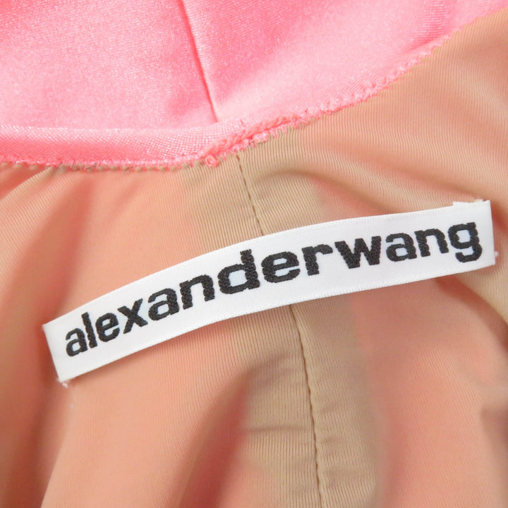 美品☆Alexander Wang アレキサンダーワン クリスタルロゴビジュー ストレッチサテン ジャージーマキシ ドレス コーラルピンク S 正規品