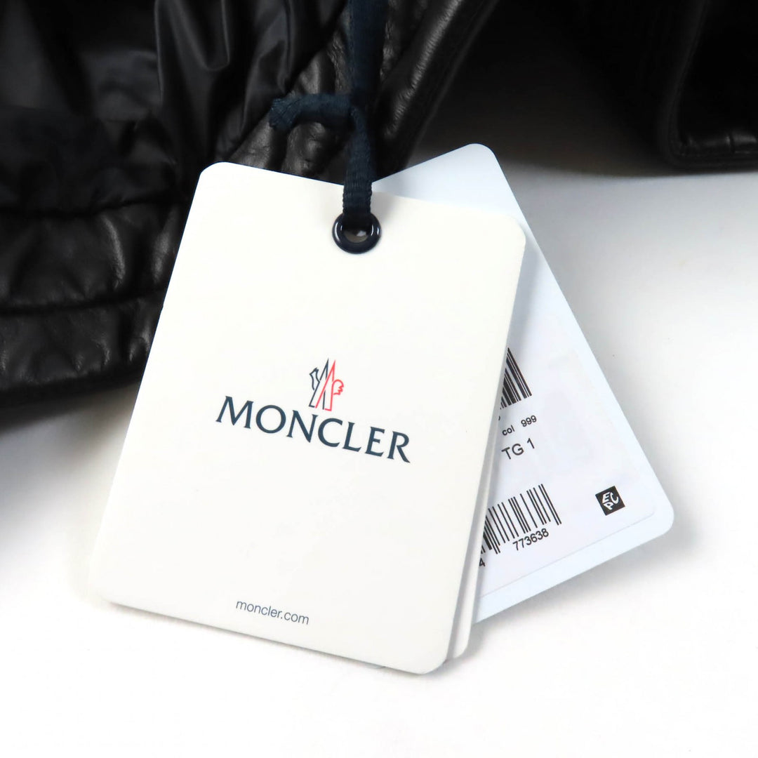 未使用品★MONCLER モンクレール FLAMANT ラバーロゴワッペン付 ラムレザー ライダース ダウンジャケット ブラック 1 正規品 レディース