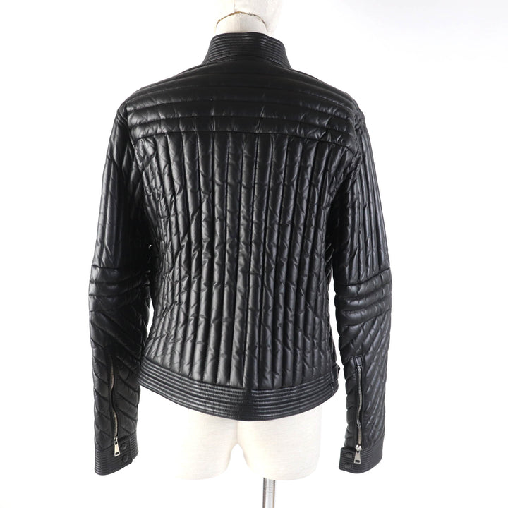 未使用品★MONCLER モンクレール FLAMANT ラバーロゴワッペン付 ラムレザー ライダース ダウンジャケット ブラック 1 正規品 レディース