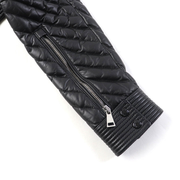未使用品★MONCLER モンクレール FLAMANT ラバーロゴワッペン付 ラムレザー ライダース ダウンジャケット ブラック 1 正規品 レディース