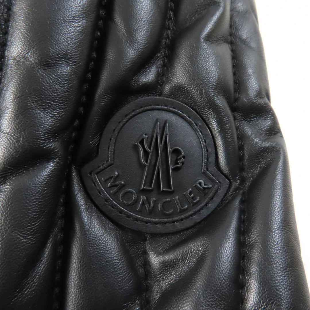 未使用品★MONCLER モンクレール FLAMANT ラバーロゴワッペン付 ラムレザー ライダース ダウンジャケット ブラック 1 正規品 レディース