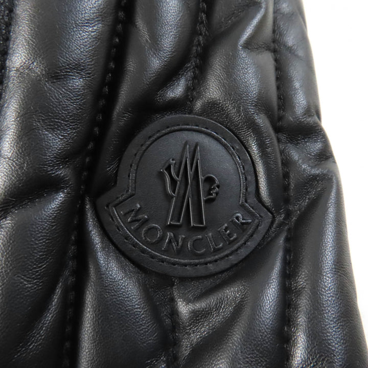 未使用品★MONCLER モンクレール FLAMANT ラバーロゴワッペン付 ラムレザー ライダース ダウンジャケット ブラック 1 正規品 レディース