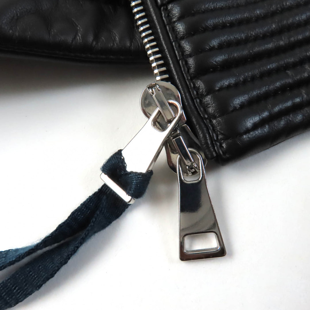 未使用品★MONCLER モンクレール FLAMANT ラバーロゴワッペン付 ラムレザー ライダース ダウンジャケット ブラック 1 正規品 レディース