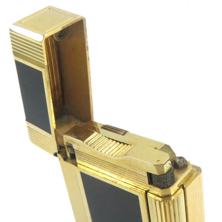 外装良品△Dupont デュポン ライン1 ロング ラッカー スクエア ローラー式 ガスライター 喫煙グッズ ゴールド ブラック メンズ 着火不可