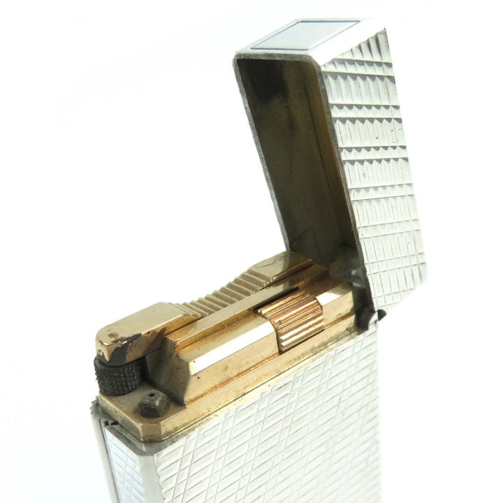 外装良品△Dupont デュポン ライン1 ロング 総柄 スクエア ローラー式 ガスライター 喫煙グッズ シルバー フランス製 メンズ 着火不可