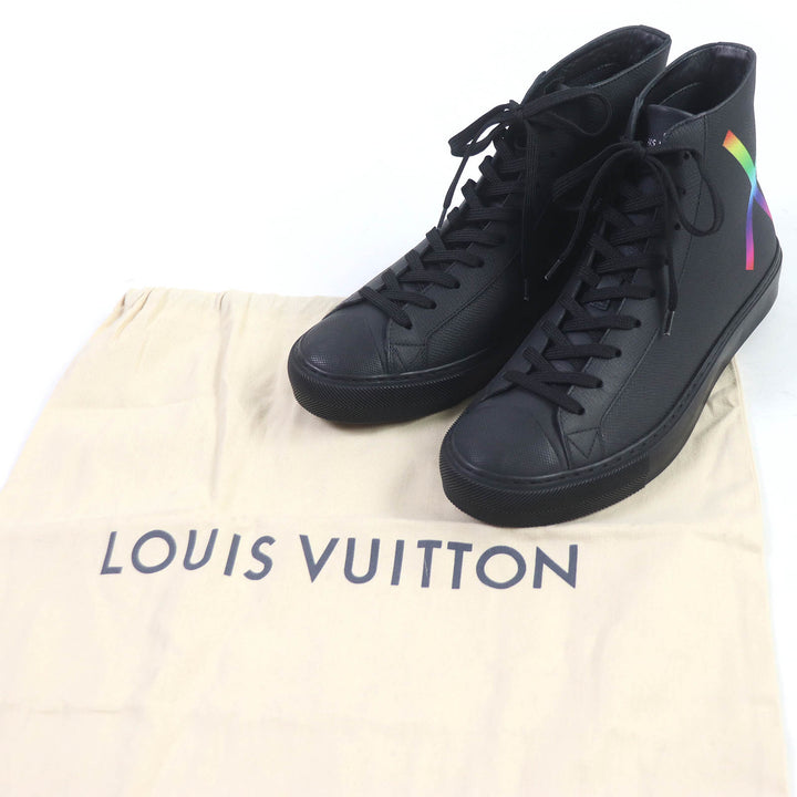 極美品□LOUIS VUITTON ルイヴィトン 2019年製 LV タトゥーライン レースアップ レザー ラバー ハイカットスニーカー 黒 5.5 イタリア製