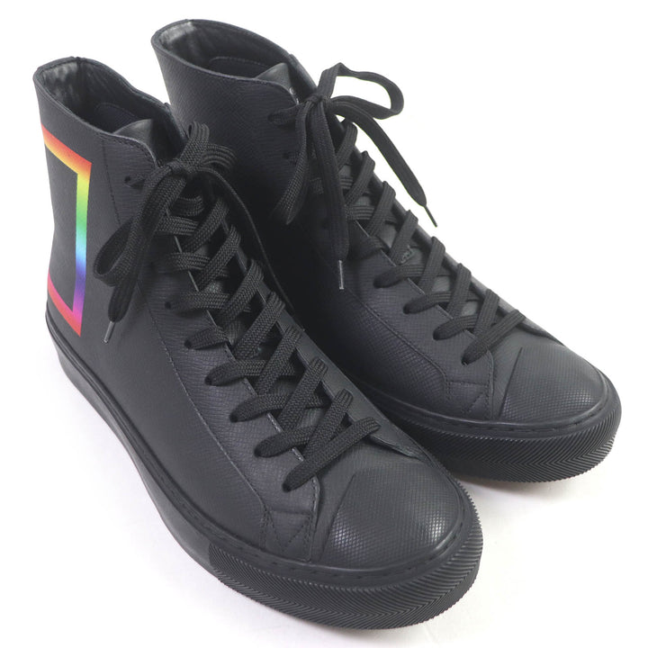 極美品□LOUIS VUITTON ルイヴィトン 2019年製 LV タトゥーライン レースアップ レザー ラバー ハイカットスニーカー 黒 5.5 イタリア製