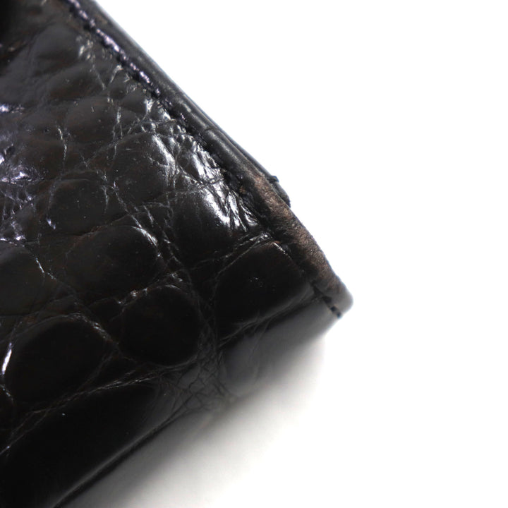 良品▼CHROME HEARTS クロムハーツ WAVE ウェーブ クロスボタン レザーウォレット アリゲーター クロコダイル 925 長財布 ダークブラウン